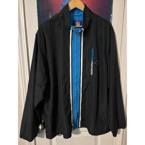y2k Reebok Carolina Panthers NFL Full Zip Lightweight Jacket Men's XL Black Blue
